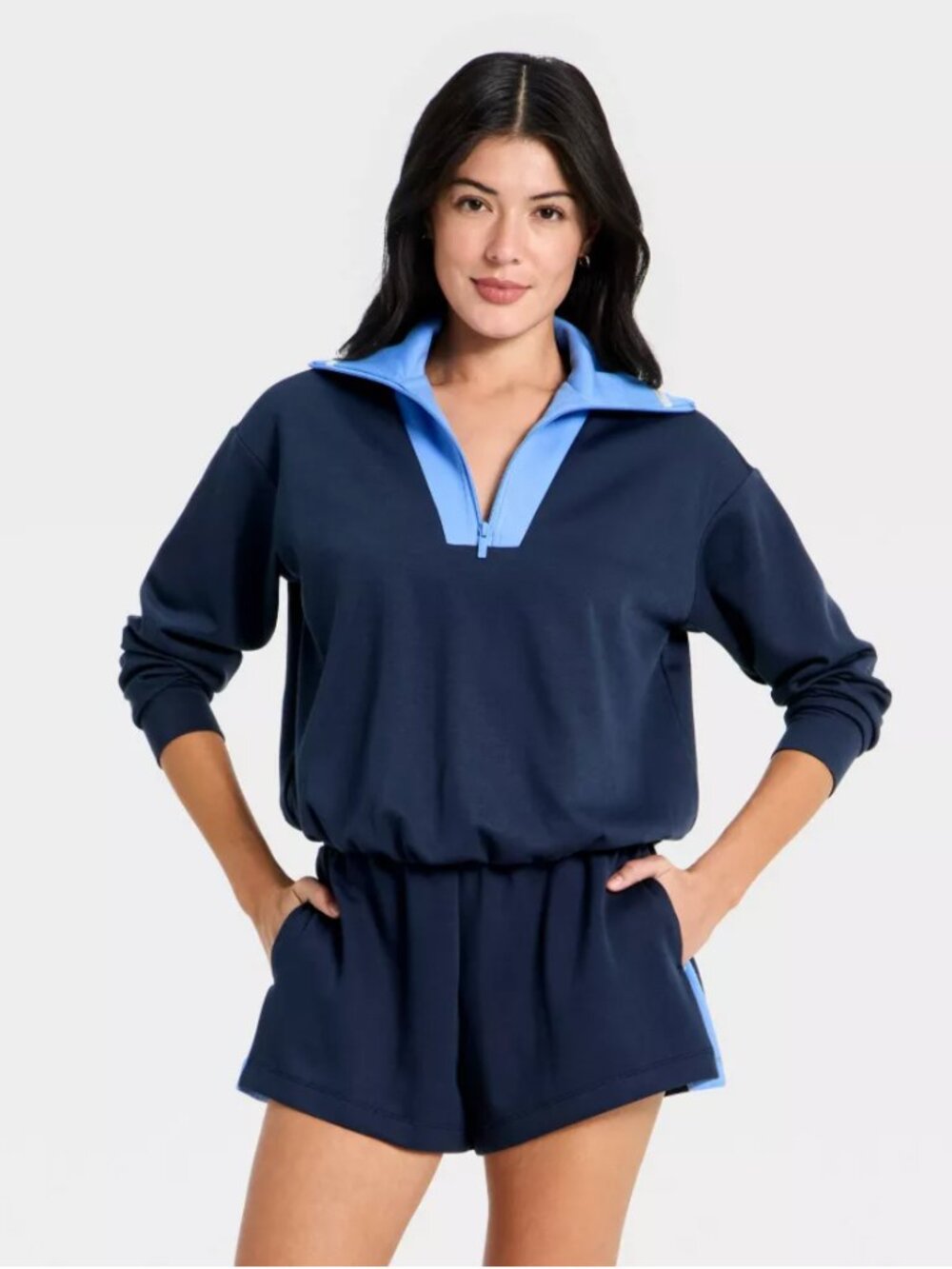 All In Motion Women's Medium Airy Sleek Blue Collared Pullover Sweatshirt